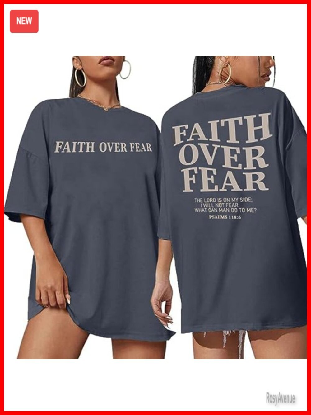 Faith Over Fear Oversized Graphic Tee Women's Short Sleeve Cotton Blend